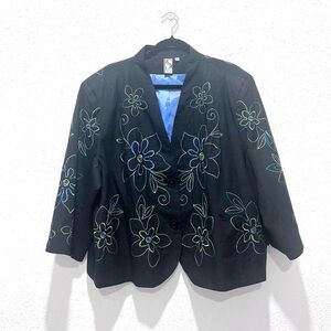 SilkLand Black Blazer with Blue Floral Embroidery 3X